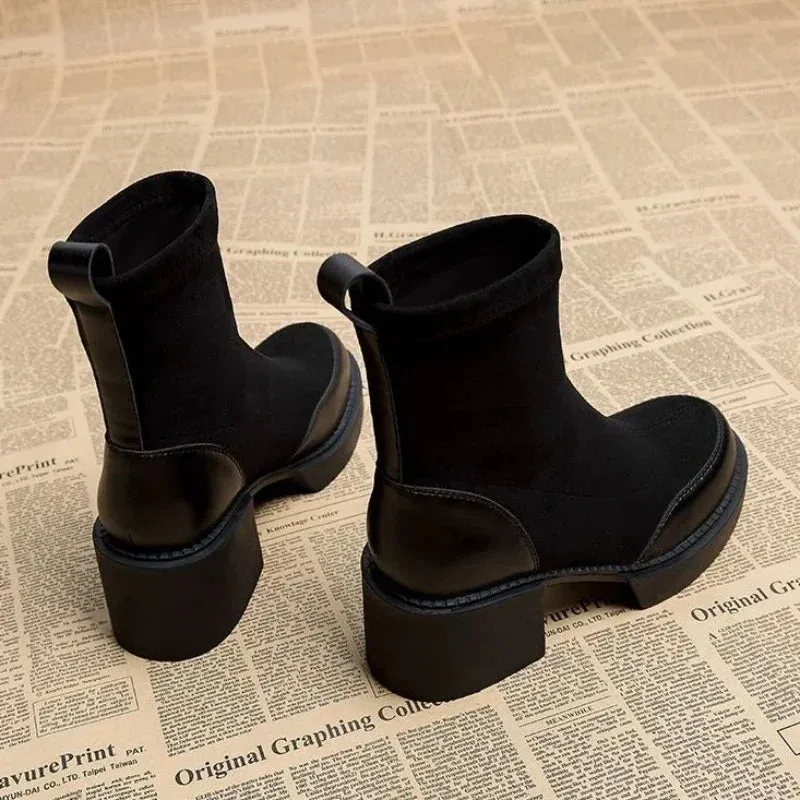 Elegant Vegan Leather Suede High Heel Boots in Black for Women | Ideal for Autumn/Winter