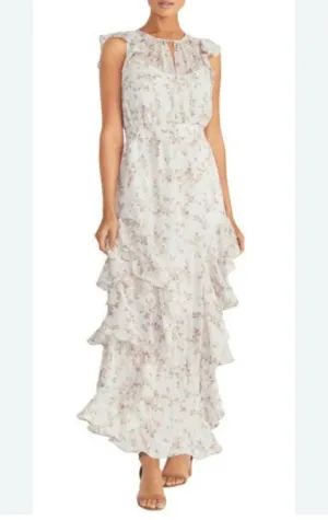 Floral Beige Tiered Gown