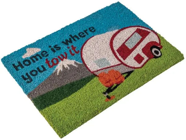 Heavy duty coir Home is where you tow it (caravan) mat