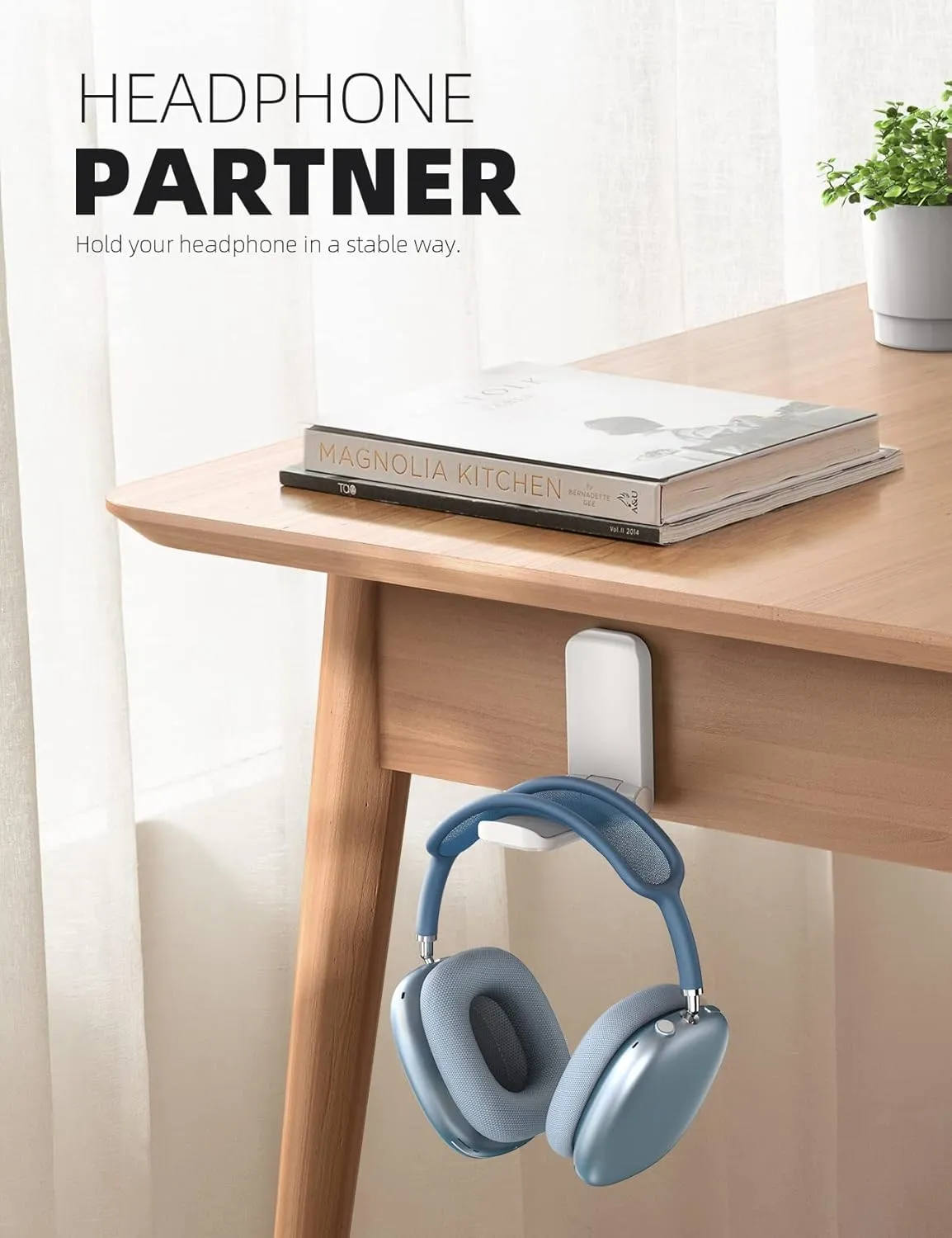 Lamicall Headphone Stand, Sticky Headset Hanger - Adhesive Headphone Holder Hook Mount, Headset Stand Holder Clip Under Desk, Earphone Clamp for Airpods Max, HyperX, Sennheiser, White