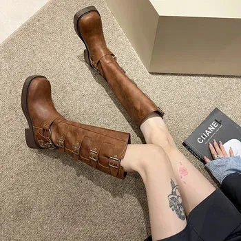 Riza |  Retro Brown Boots with Buckle