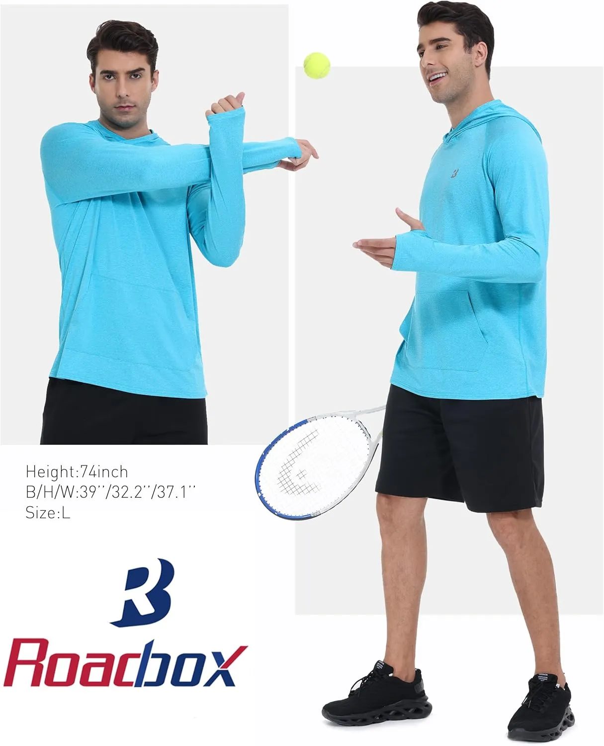 Roadbox Fishing Shirts for Men Long Sleeve, UPF 50  Sun Protection Hoodies with Pocket, Outdoor Running Hiking Rash Guard