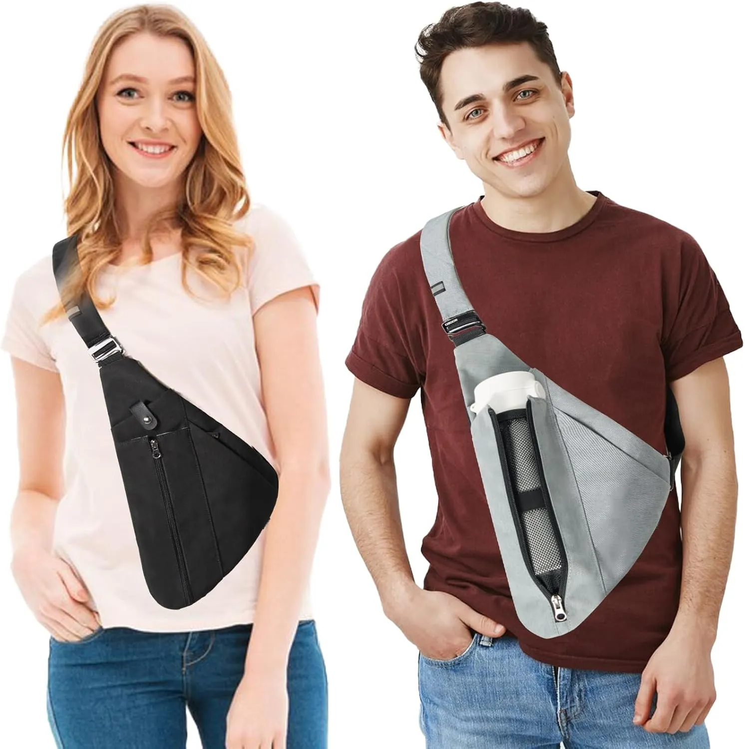 Sling Bag for Women Men,RFID Crossbody Hiking Backpack Chest Shoulder Tactical with Water Bottle Bag for Travel Sports