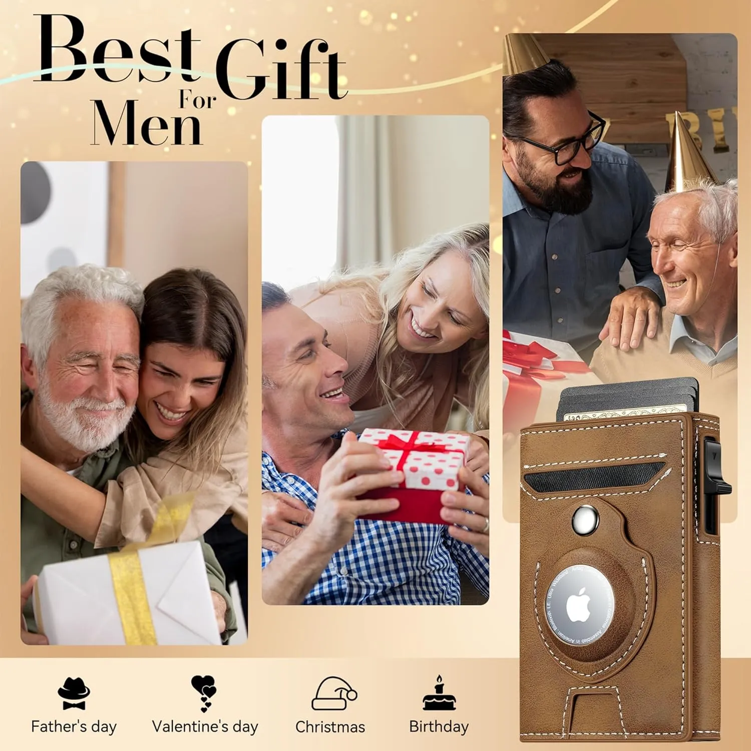 Smart Airtag Wallet for Men Slim: Pop up Card Wallet with Airtag Holder - Apple Air tag Wallet with Cash Strap - RFID Leather Trifold Wallet Men for Gifts