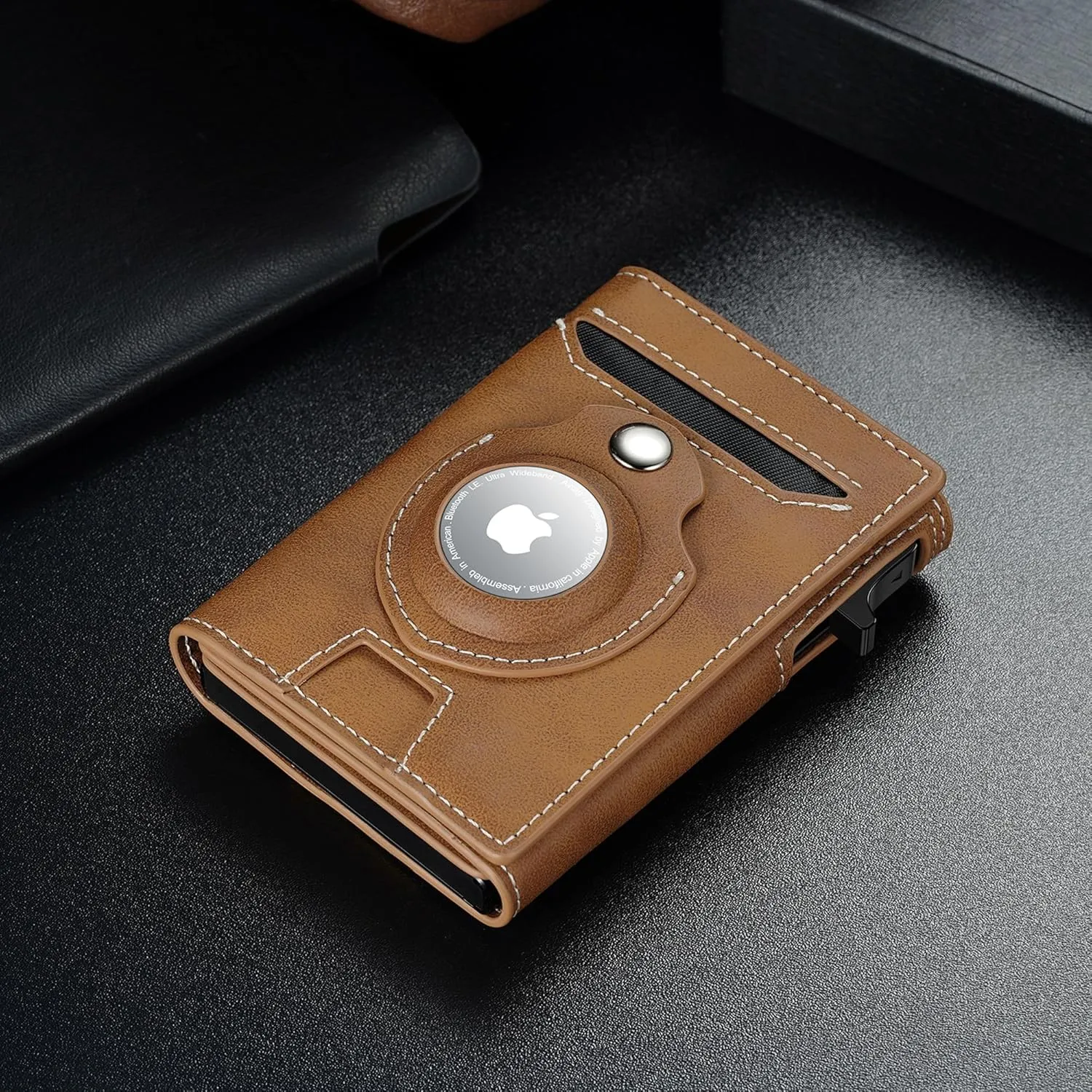 Smart Airtag Wallet for Men Slim: Pop up Card Wallet with Airtag Holder - Apple Air tag Wallet with Cash Strap - RFID Leather Trifold Wallet Men for Gifts