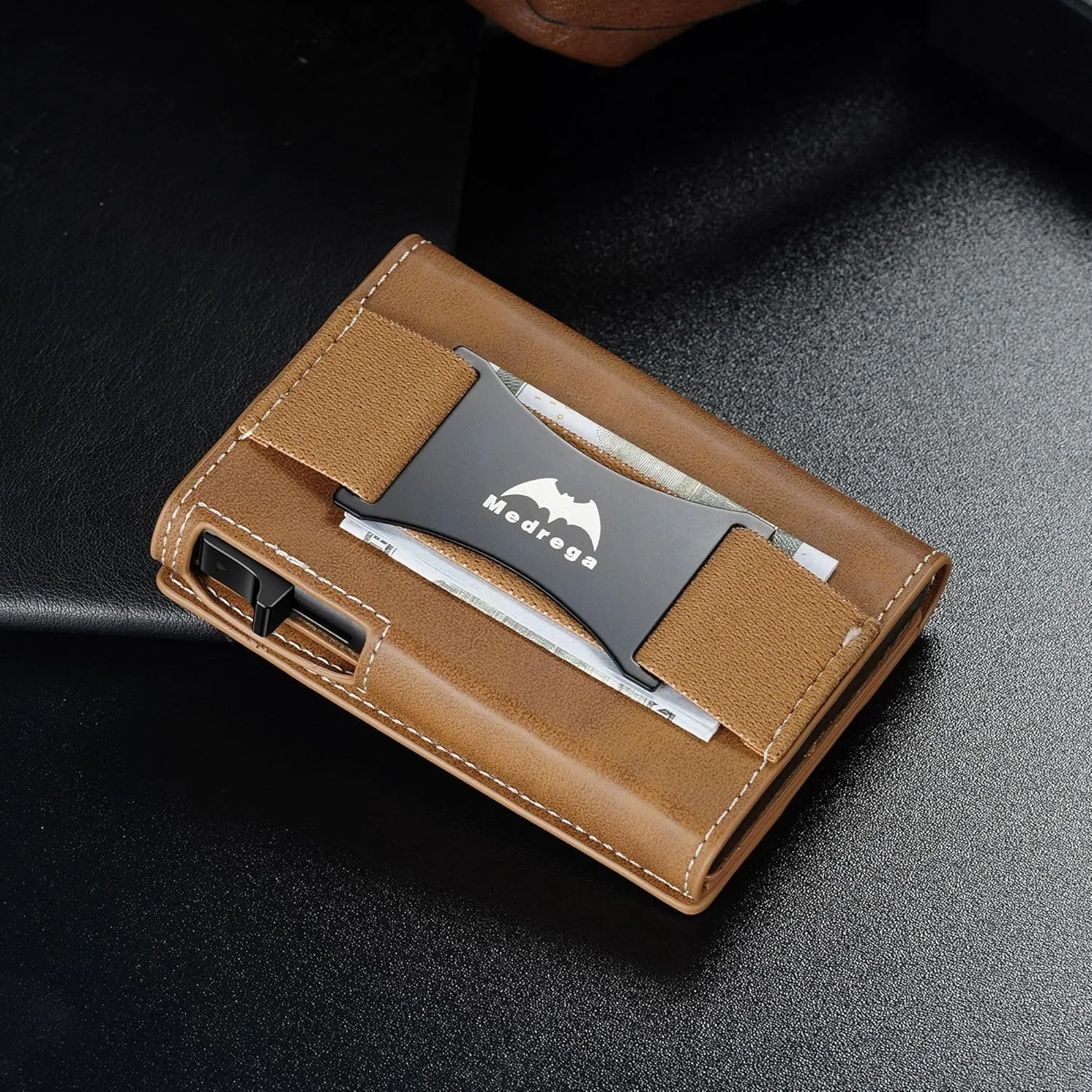 Smart Airtag Wallet for Men Slim: Pop up Card Wallet with Airtag Holder - Apple Air tag Wallet with Cash Strap - RFID Leather Trifold Wallet Men for Gifts