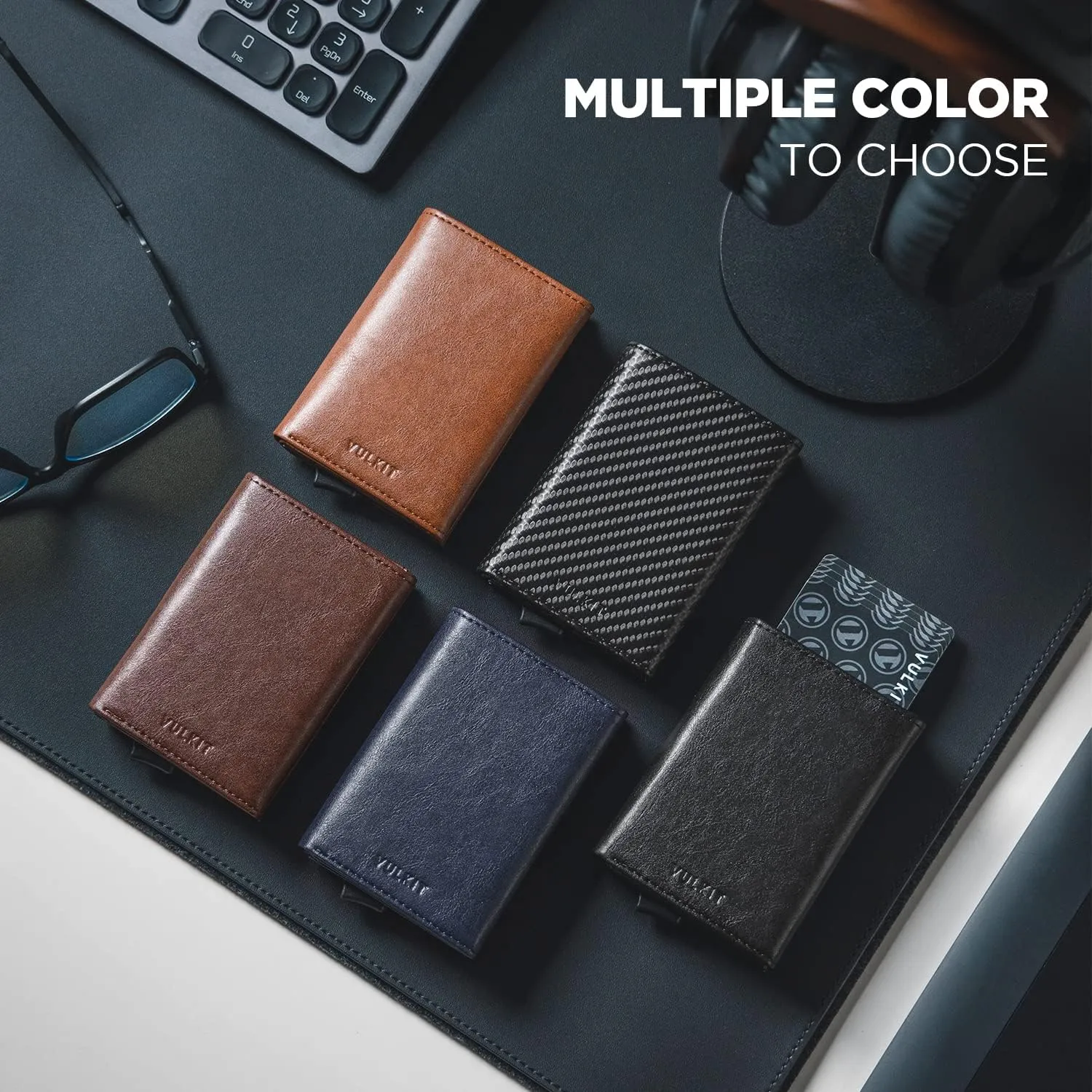 VULKIT Pop up Card Wallet Minimalist Cash Wallets RFID Blocking Leather Smart Credit Card Holder with ID window for Men(Brown)