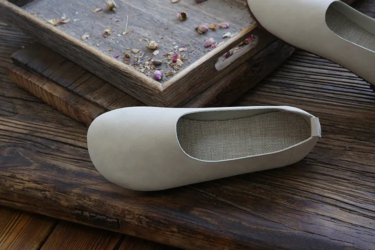 Women Retro Solid Soft Flat Casual Shoes