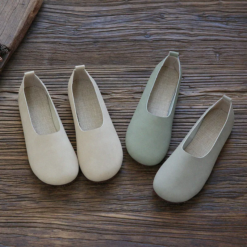 Women Retro Solid Soft Flat Casual Shoes