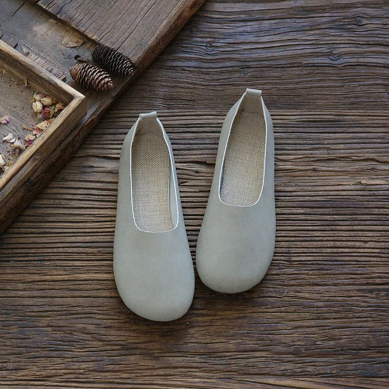 Women Retro Solid Soft Flat Casual Shoes