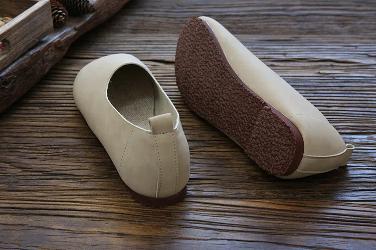 Women Retro Solid Soft Flat Casual Shoes