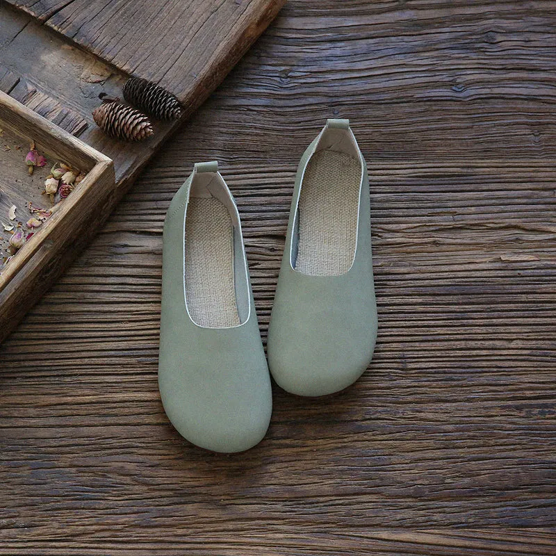 Women Retro Solid Soft Flat Casual Shoes