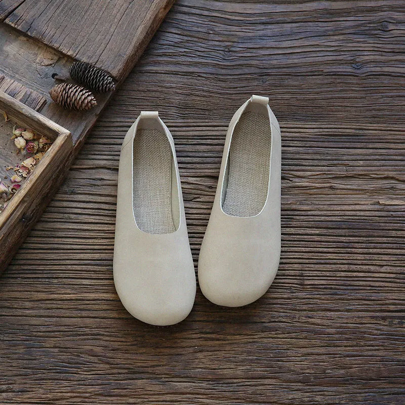 Women Retro Solid Soft Flat Casual Shoes
