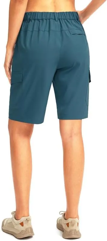 Women's 10" Hiking Golf Long Shorts with 5 Pockets Knee Length Lightweight Quick Dry Cargo Bermuda Shorts for Women
