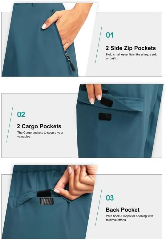 Women's 10" Hiking Golf Long Shorts with 5 Pockets Knee Length Lightweight Quick Dry Cargo Bermuda Shorts for Women