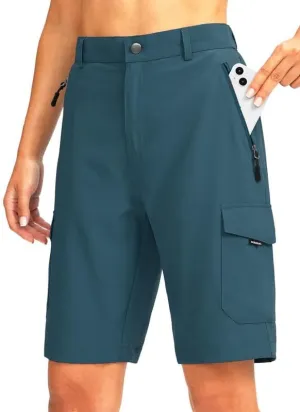 Women's 10" Hiking Golf Long Shorts with 5 Pockets Knee Length Lightweight Quick Dry Cargo Bermuda Shorts for Women